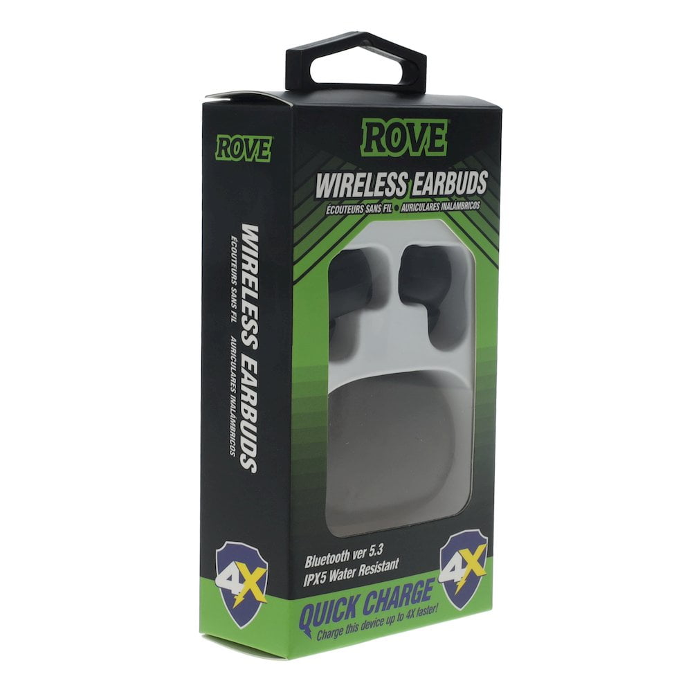 Rove RVTWSBLK Rove Wireless Earbuds Bluetooth 5.3 Headphones In-Ear Headset Earbuds with Charging Case-Black