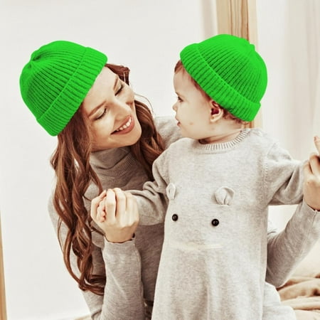 

2 Pack Parent-Child Winter Hats for Women Warmer Soft Mom Baby Knit Hat Set Slouchy Beanie with Pom Pom