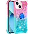 thumbnail image 3 of Cute Clear Case for iPhone 14 Plus with Ring Kickstand, Bling Gradient Quicksand Glitter Flowing Liquid Floating Case Cover for iPhone 14 Plus JB Powder Blue, 3 of 7