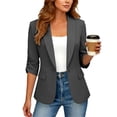 thumbnail image 6 of JOANKDMI Casual Open Front Blazers for Women Ruched 3/4 Sleeve Lapel Cardigan Tops Lightweight Business Office Work Jackets Outerwear Everyday Wear Basic Suits, 6 of 9