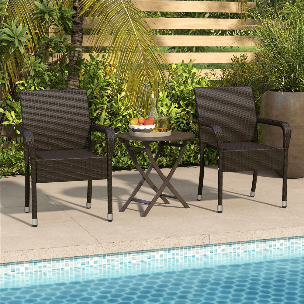 Renwick Outdoor PE Rattan Chair with Armrests and Adjustable Footpads, Set of 2, Brown