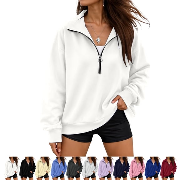 LTTVQM Womens Plus Size Half Zip Pullover Loose Drop‑Shoulder Sweatshirt Long Sleeve Y2K Winter Daily Tops