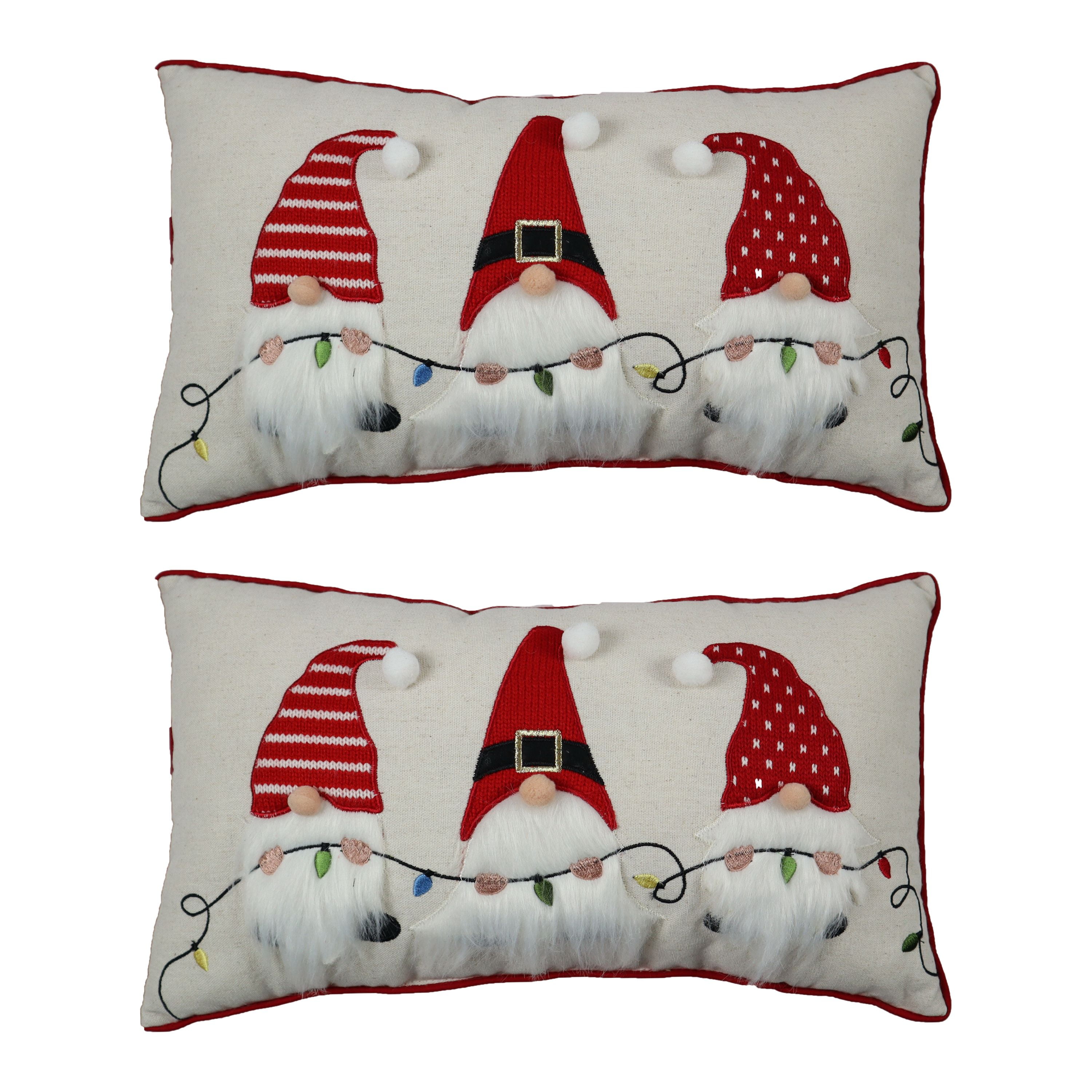 Holiday Time Gnomes Lumbar Christmas Decorative Pillows, 9x16inch, 2 Count Per Pack