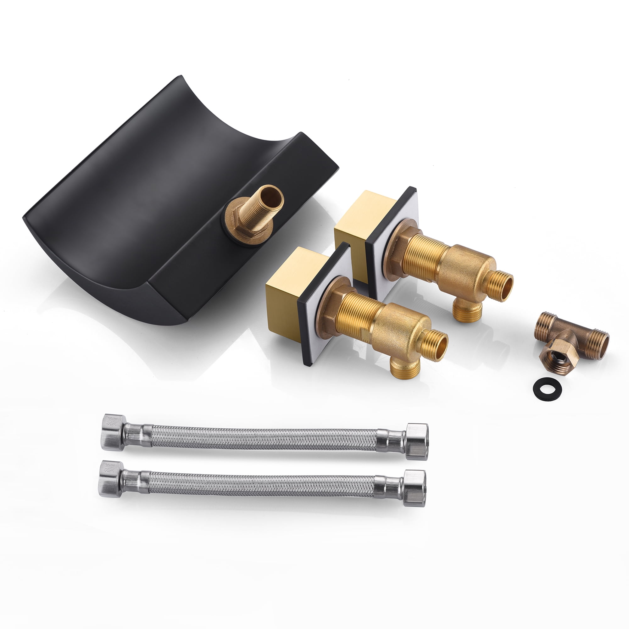 SUMERAIN Roman Bathtub Faucet 3 Hole Deck Mount High Flow Waterfall Tub Filler Black and Gold Finish