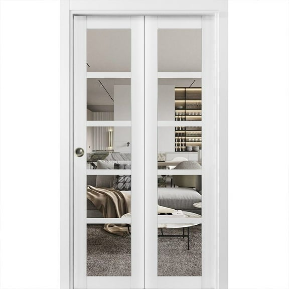Sliding Closet Bi-fold Doors | Quadro 4522 White Silk with Clear Glass