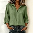 thumbnail image 2 of Women’s Collared 3/4 Sleeve Button Down Shirts Textured Loose Dolman Sleeve V Neck Casual Summer Blouse Lightweight Daily Tunic Tops Army Green, 2 of 7