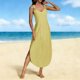 thumbnail image 1 of TaTaai Women's Loose Fit Slip Midi Dress Solid Color Round Neck Sleeveless with Side Slit Button Detail Casual Summer Nightgown Gift, 1 of 5
