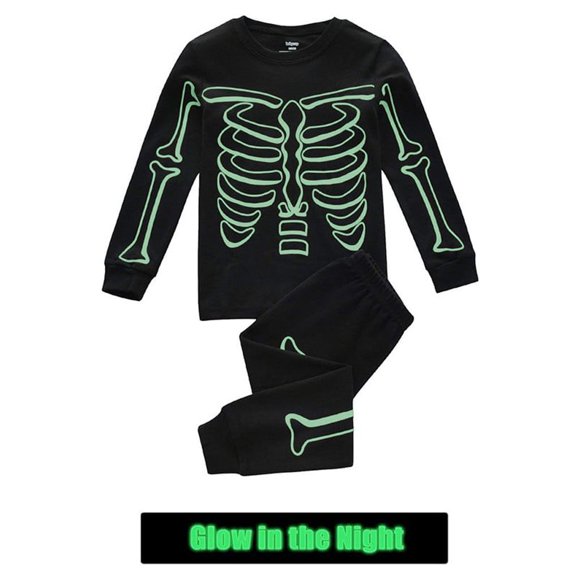 Toddler Kids Pajamas Boys Glow in Dark Halloween Skeleton Cotton Sleepwear Set