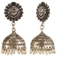 thumbnail image 2 of Efulgenz Indian Oxidized Jewellery Boho Vintage Tribal Crystal Peacock Jhumka Jhumki Dangle Statement Earrings for Women, 2 of 3