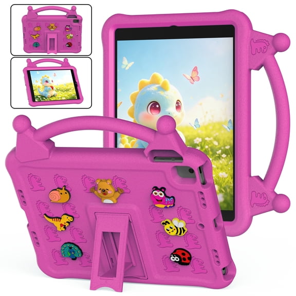 Dteck Kids Case for iPad (A16) 11th/10th Generation 11"/10.9" 2025/2022, iPad 10.9 Case 10th Generation Lightweight, EVA Shockproof Kids Friendly Cover with Handle Kickstand, Rose