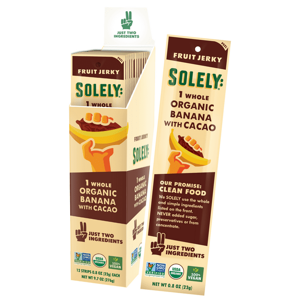 SOLELY Organic Banana with Cacao Fruit Jerky, 12 Strips Two