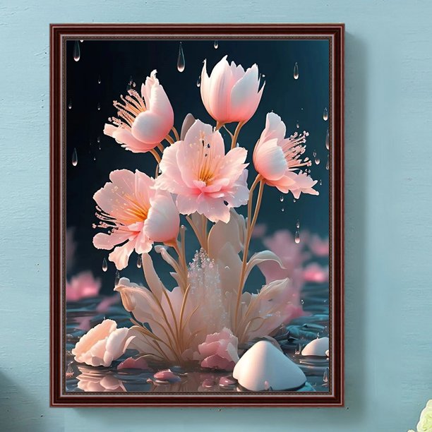Cuadros Decorativos 5D bricolaje taladro cuadrado completo diamante pintura Lotus Kit decoración del hogar arte artesanía(4) Wdftyju embutido en tela