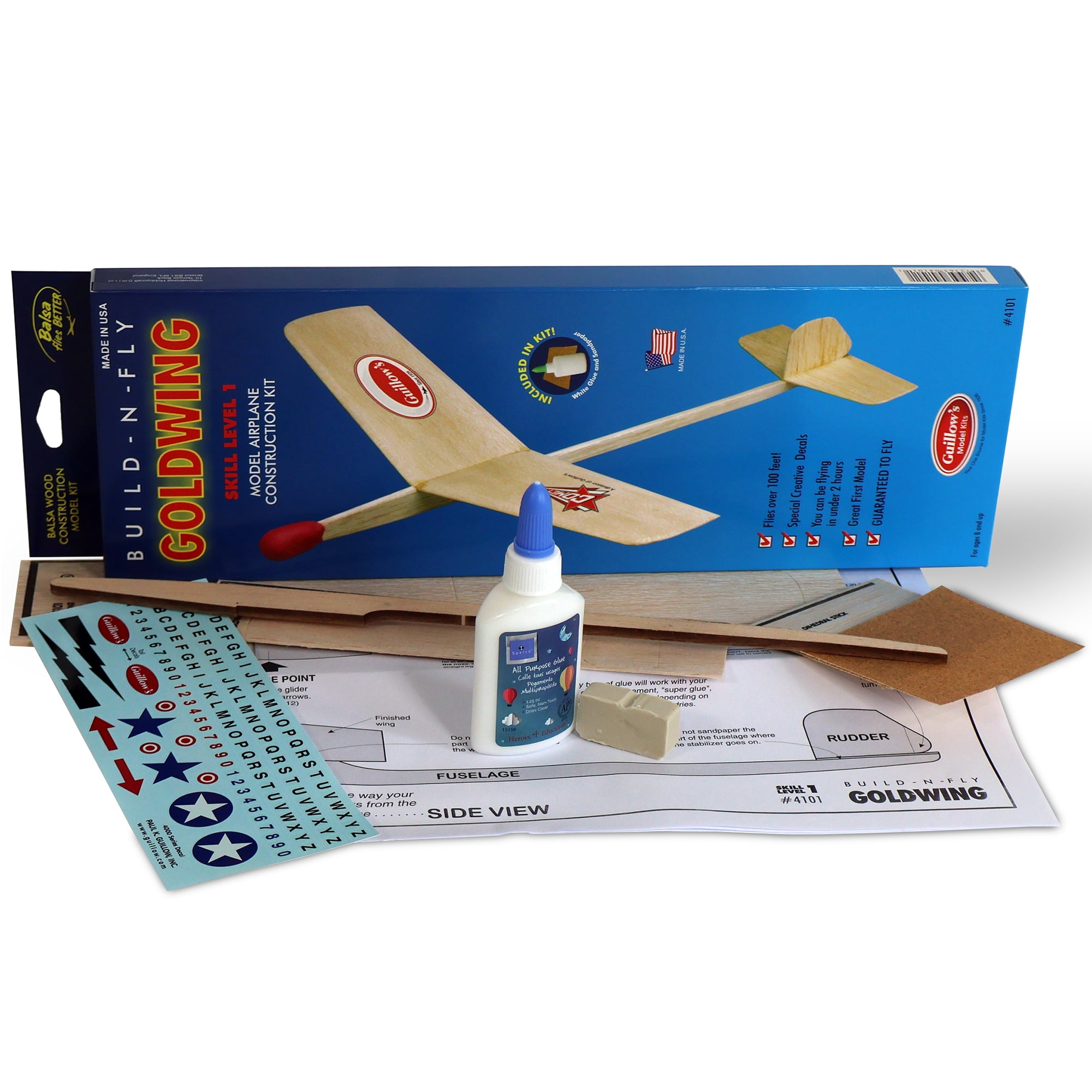 Guillow's: Build-N-Fly Model Kit - Goldwing 4000 - Level 1 Learning Series, All-In-1 DIY Plane Construction Project, Laser-Cut Balsa Wood, Craft Set