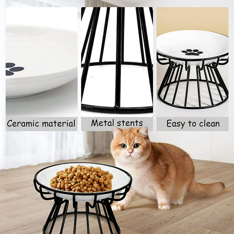 Lusifaco Set of 3 Single Elevated Cat Bowls, Ceramic Raised Cat Food Water  Bowl with Bamboo Stand, Porcelain Pet Dishes Stand Feeder with Anti Slip  Feet for Cats and Small Dogs, 13