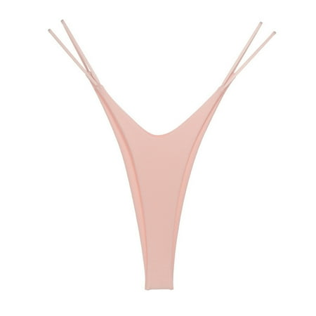 

HEVIRGO Low Rise Elastic Waistband Solid Color Lady Panties Sexy Double Straps Bikini Style Thong