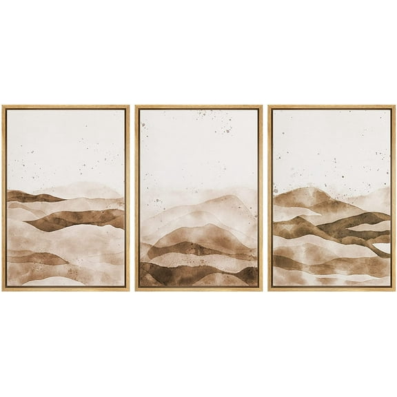 wall26 Framed Wall Art Print Set Brown Watercolor Mountain Landscape Nature Wilderness Illustrations Modern Art Rustic Scenic Colorful Abstract for Living Room, Bedroom, Office - 24"x36"x3