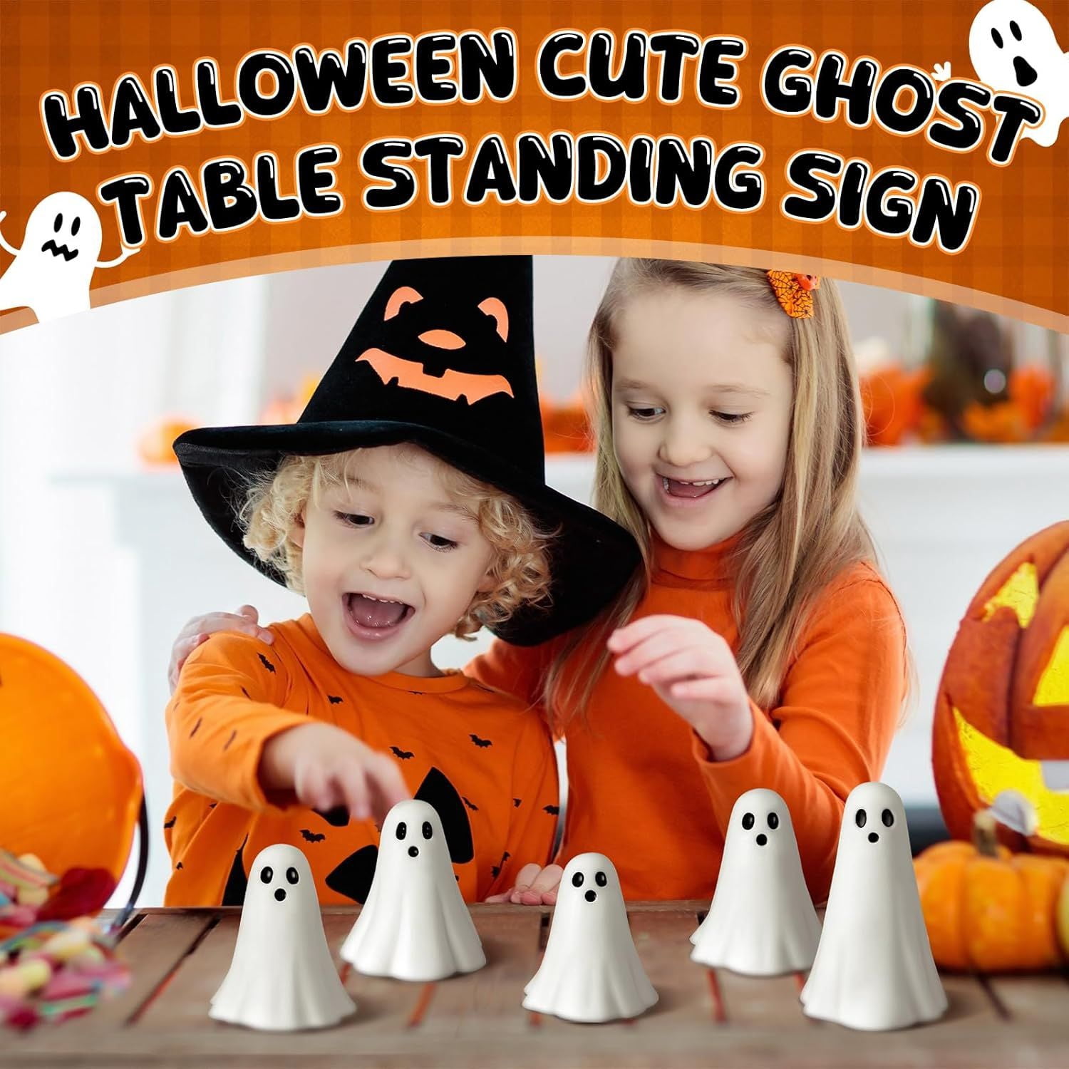 5 Pcs Halloween Ghost Figurine Resin Ghost Sculpture Statue Cute Halloween Decorations Spooky Tiered Tray Decor for Indoor Home Table Centerpieces Party Kitchen Tabletop Shelf(Fresh,White)
