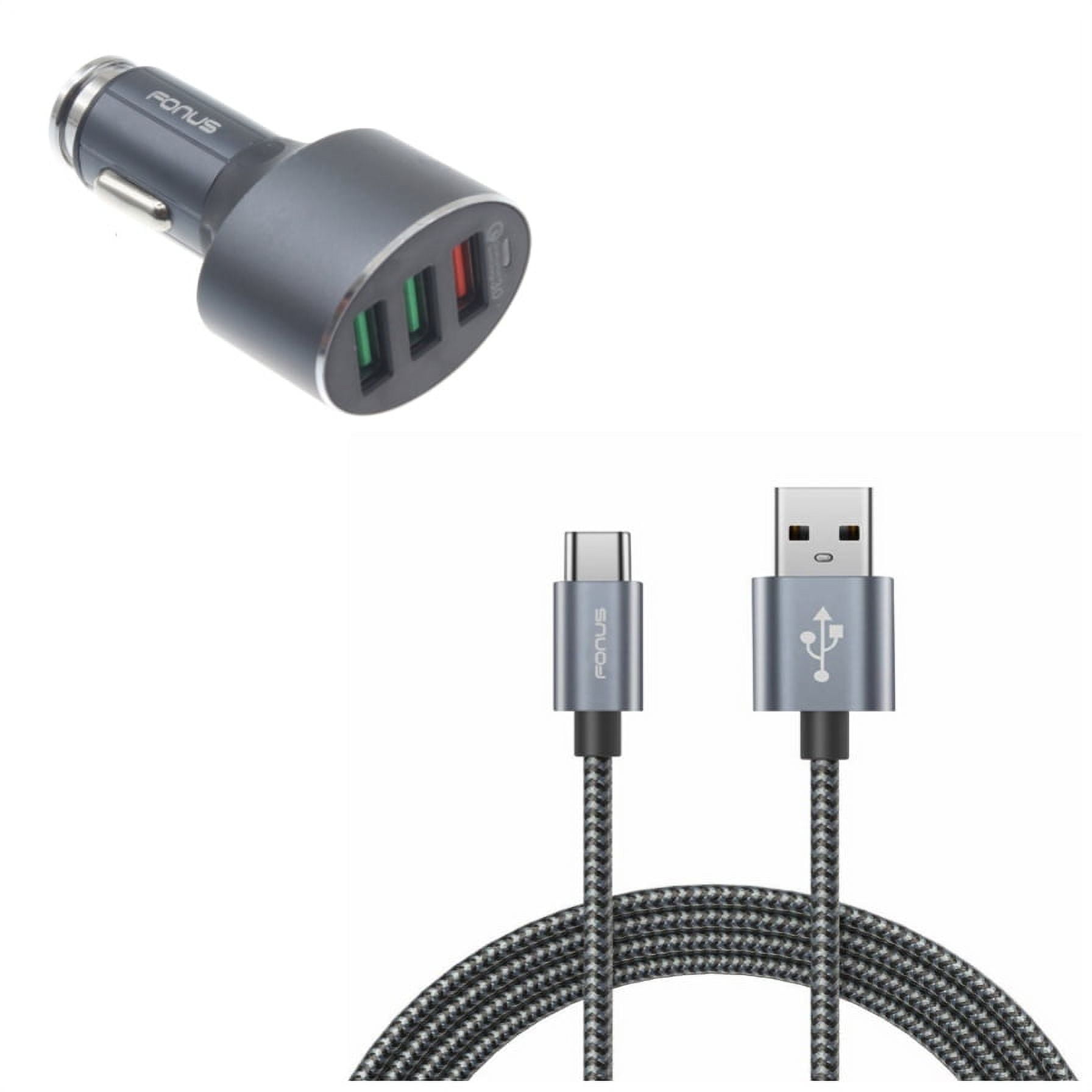 3-Port USB 42W Quick Car Charger w Charger Cord Type-C 10ft USB Cable E6Q for Samsung Galaxy Tab S5e 10.5 S4 10.5 S8 active A 10.1 (2019) S9 Plus S10e S10 Plus 5G Note 9 8 10 Plus Fold A9 A50