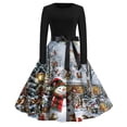 thumbnail image 2 of Christmas Print Flare Dress for Women Long Sleeve Dress with Round Neck, Fall and Winter Casual Wear for Holiday Events, Soft and Elegant,Dark Gray,5XL, 2 of 5