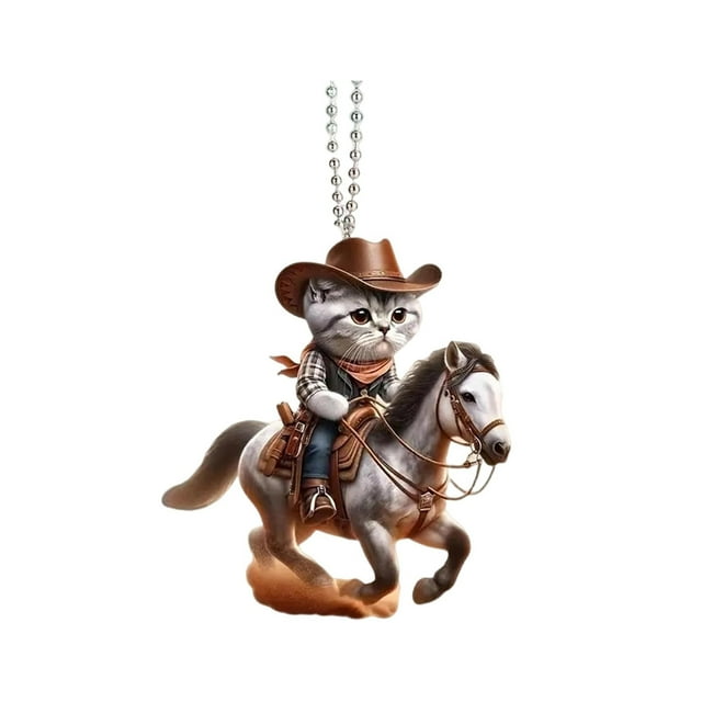 Flat Faced Cat Riding Horse Pendant For Car Rearview Mirror Or Backpack Decoration Made From Durable Acrylic For Everyday Or Holiday Use Cute And Unique Design For Animal Lovers