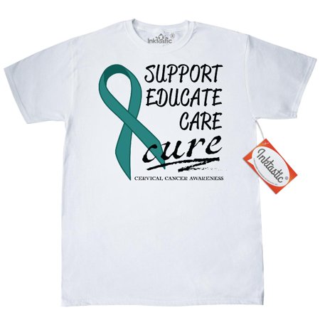 Cervical Cancer Awareness Month Inktastic Support, Educate, Care, Cure Cervical Cancer Awareness T-Shirt Chemo Survivor Awarness February Teal Ribbon Mens Adult Clothing Apparel Tees T-shirts ()