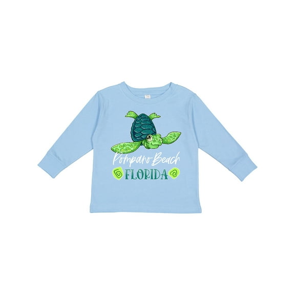 Inktastic Pompano Beach, Florida Happy Sea Turtle Boys or Girls Long Sleeve Toddler T-Shirt