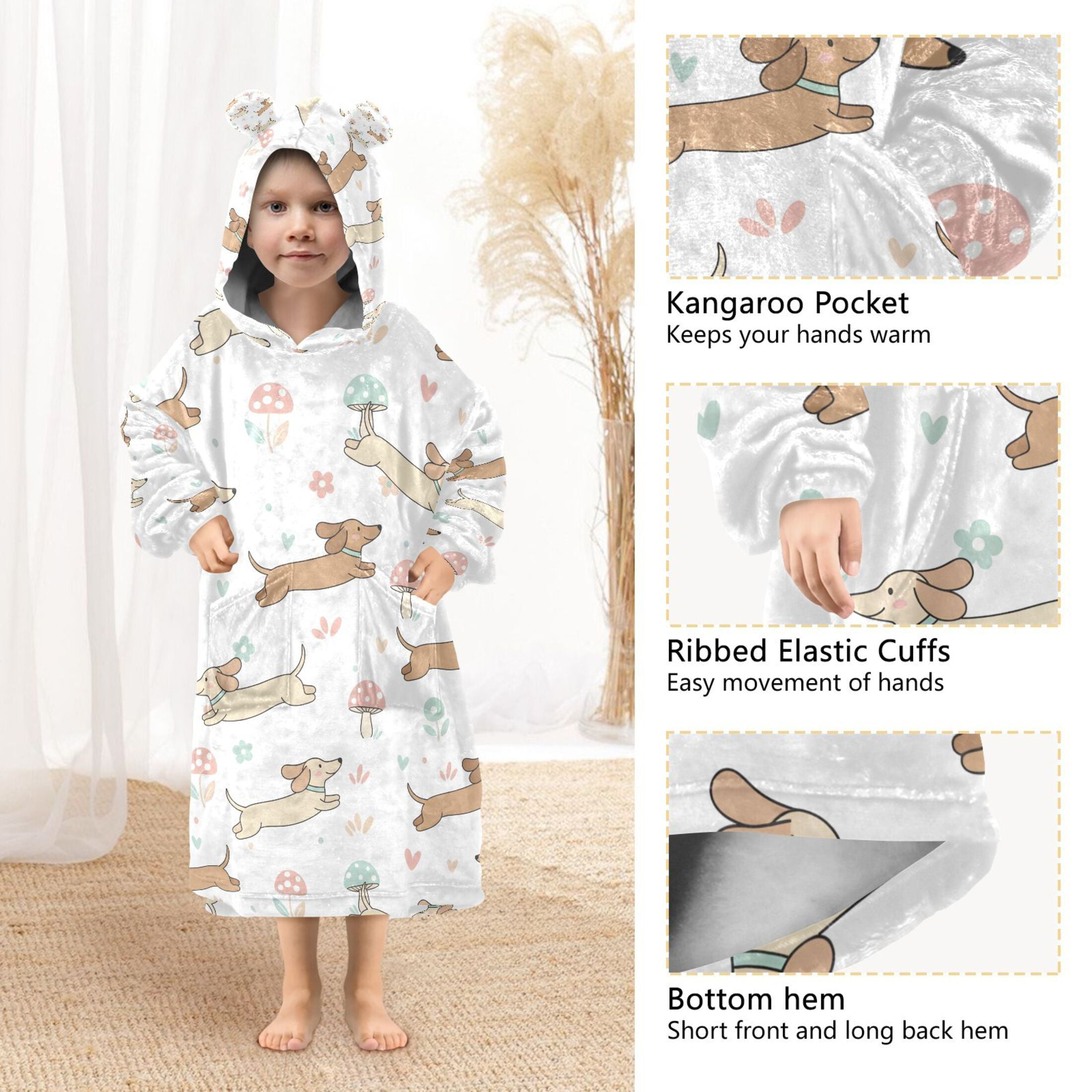 joogoo Wearable Blanket Cute Dachshund Dog Mushrooms Hoodie for Oversized Sherpa Hooded 3-14 YR M