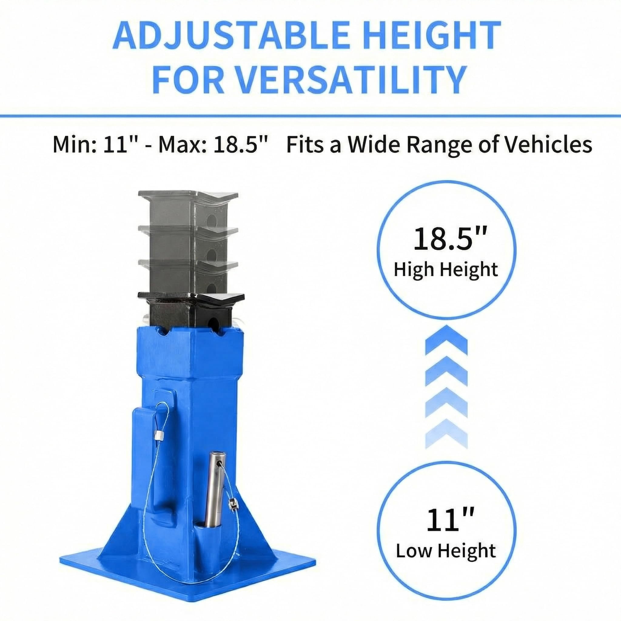 Blue Heavy-Duty 12 Ton Jack Stands, 2 Pack Pin Type Supports with Quick-Lock for Trucks, RVs & Trailers, 11-18.5 Inch Adjustable Height, Professional Automotive Garage Equipment