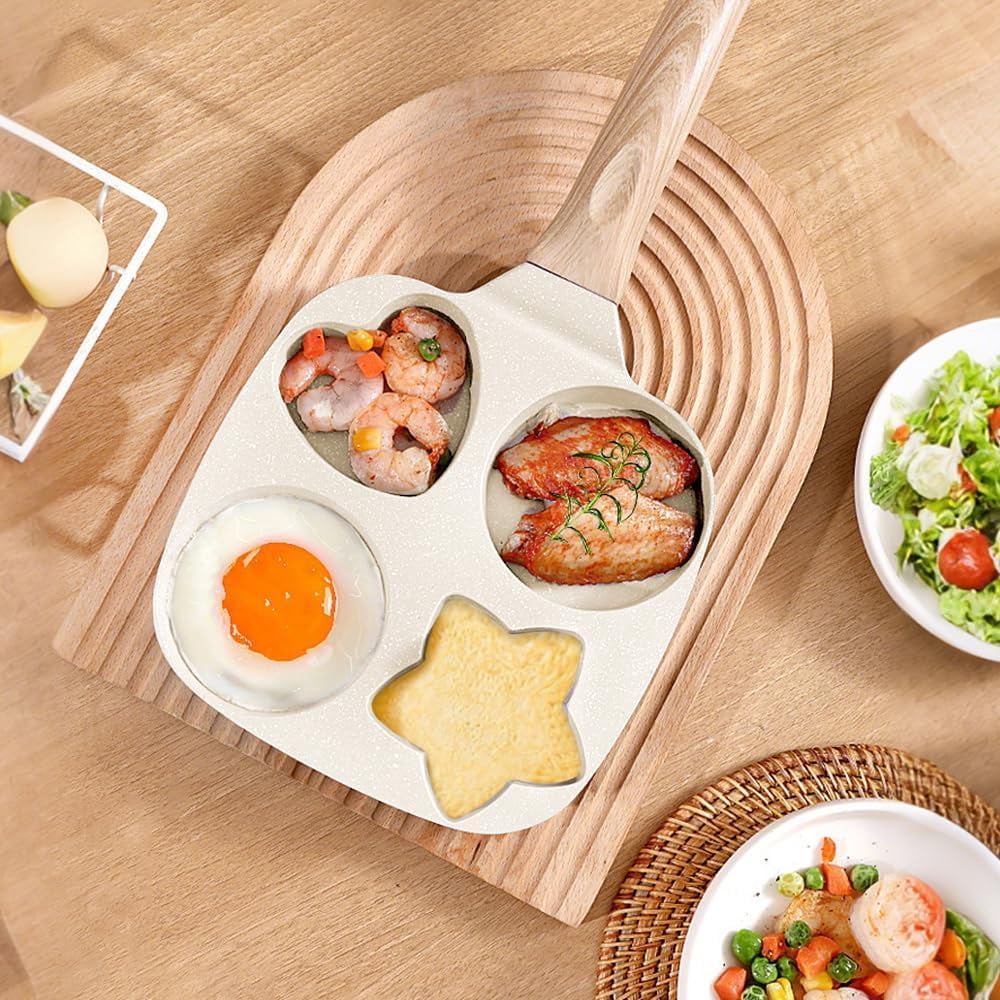 4-Cup Egg Pan Nonstick, 2025 New Non Stick Breakfast Frying Pan, for Pancake, Hamburger, Bacon Compatible with Gas Stove & Induction Cookware (Black)