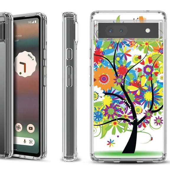 Shockproof Bumper Phone Case for Google Pixel 6a, by OneToughShield ® - Colorful Tree