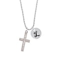 thumbnail image 2 of Delight Jewelry Stainless Steel Philippians 4:13 - I Can Do All Things Engraved Cross - Silvertone Script Initial Disc - L - Charm Necklace, 20"+3", 2 of 4