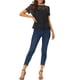 thumbnail image 2 of INSPIRAR CHIC Blusa de Encaje Floral con Corte Escallopado de Manga Corta Semi Transparente 2XL Negra, 2 of 7