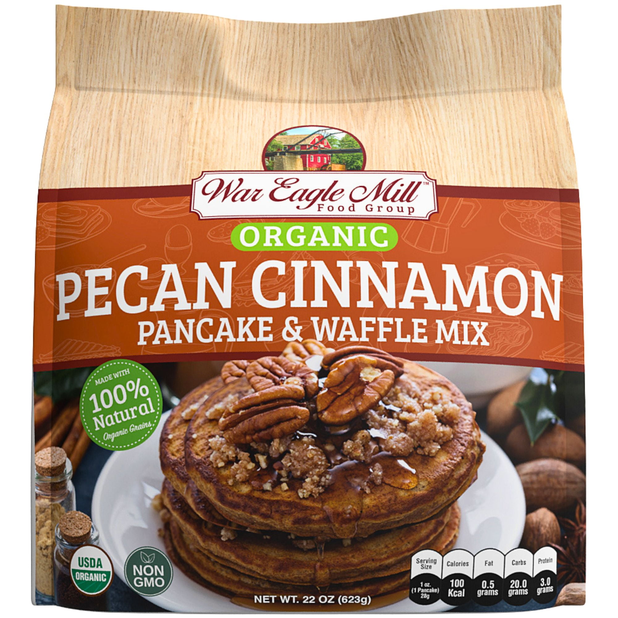 War Eagle Mill Organic Pecan Cinnamon Pancake & Waffle Mix, 22 oz (2-pack), Flavored Breakfast Mix