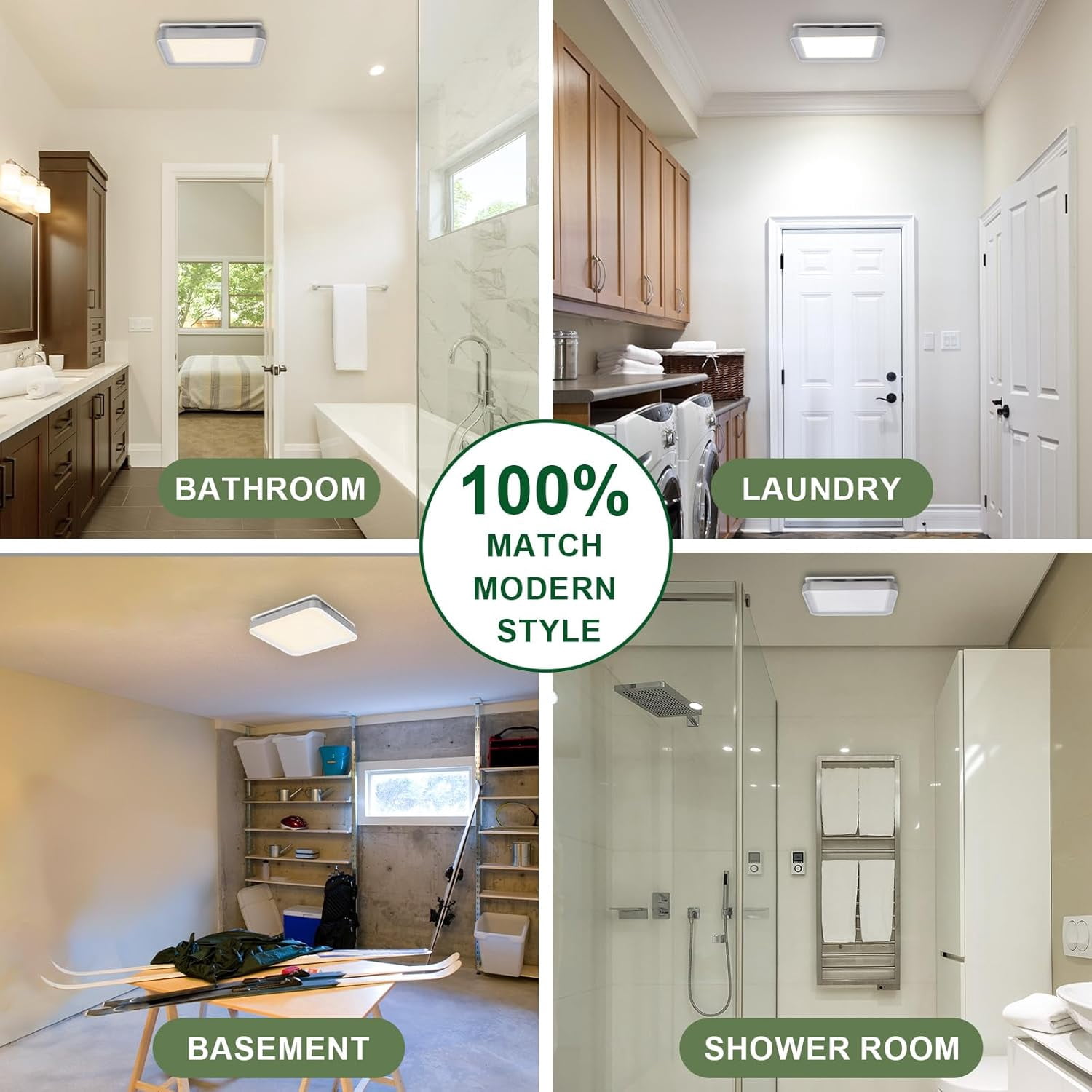 Akicon Exhaust Fan with Shower Light, DC Ultra-Quiet and Energy-Saving Bathroom Fan with Light, 50-80-100 CFM, 15W Dimmable 3CCT LED Light with 7W 2-Color Night Light Ventilation Fan, Square, Silver