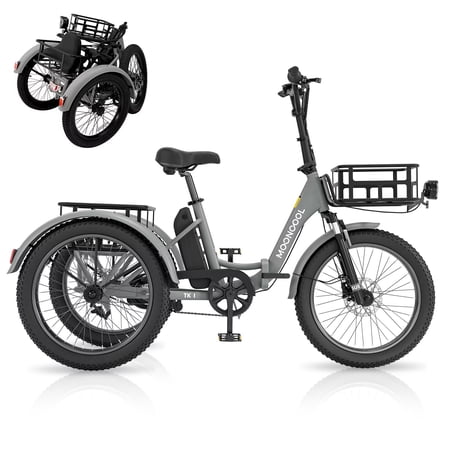 Zikebtuy 20" Fat Tire Foldable Electric Tricycle for Adult, 16MPH 500W 48V 14.5Ah, Electric Motorized Tricycle Adult, 3 Wheel Electric Bikes, Step-Thru 1-Speed Electric Trike for Senior, Men, Women
