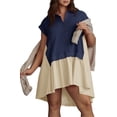 thumbnail image 4 of Summer Short Sleeve Womens Sweatshirt Dresses V Casual Oversized Patchwork Mini Dress, 4 of 6