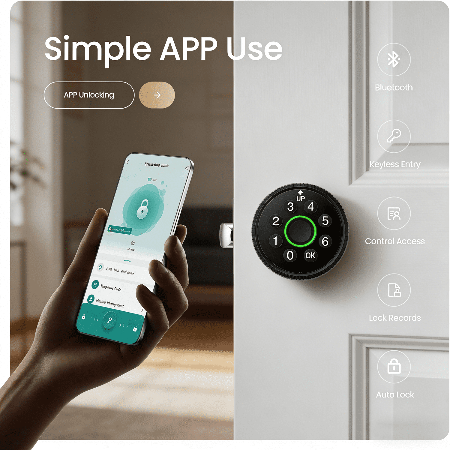 Keyless Entry Fingerprint Door Knob, Smart Biometric Door Lock with Keypad Passcode Door Knob with Auto-Lock for Front Door, Bedroom, Gate & Office