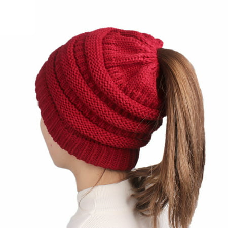 Womens Winter Hats Warm Knitted horsetail Lady Wool Hat(Red (Best Organic White Wine)