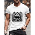 thumbnail image 3 of Men's Ferocious Shark Woodcut Graphic T-Shirt, Cotton Crew Neck Short Sleeve Loose Casual Tee, Retro Ocean Art Printed Shirts, S, 3 of 9