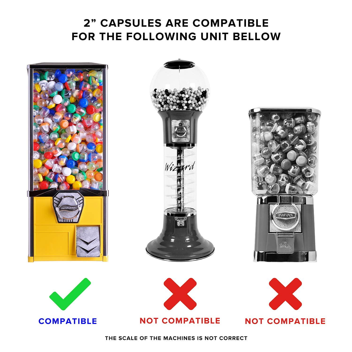 50 Packs of Large Round Empty Capsules Multicolor for Toy Vending Machine 100 MM