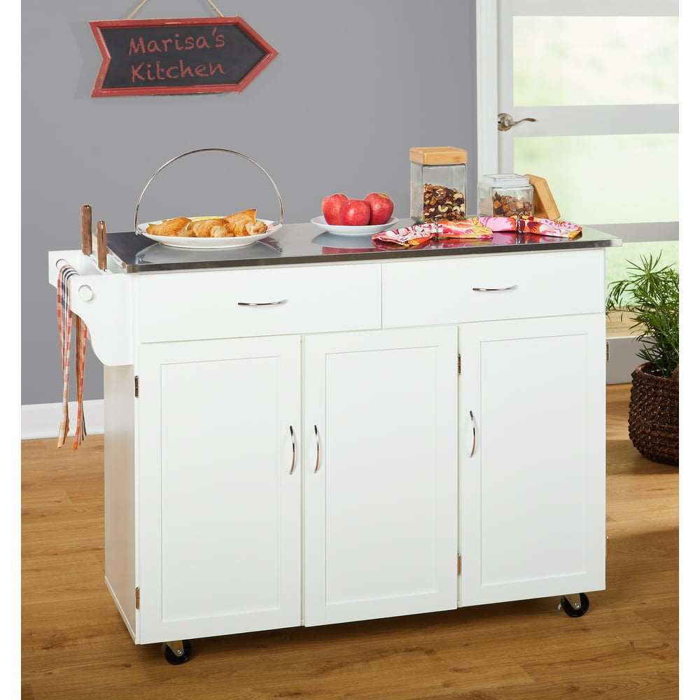 TMS Extra Large Kitchen Cart with Stainless Steel Top, White Finish