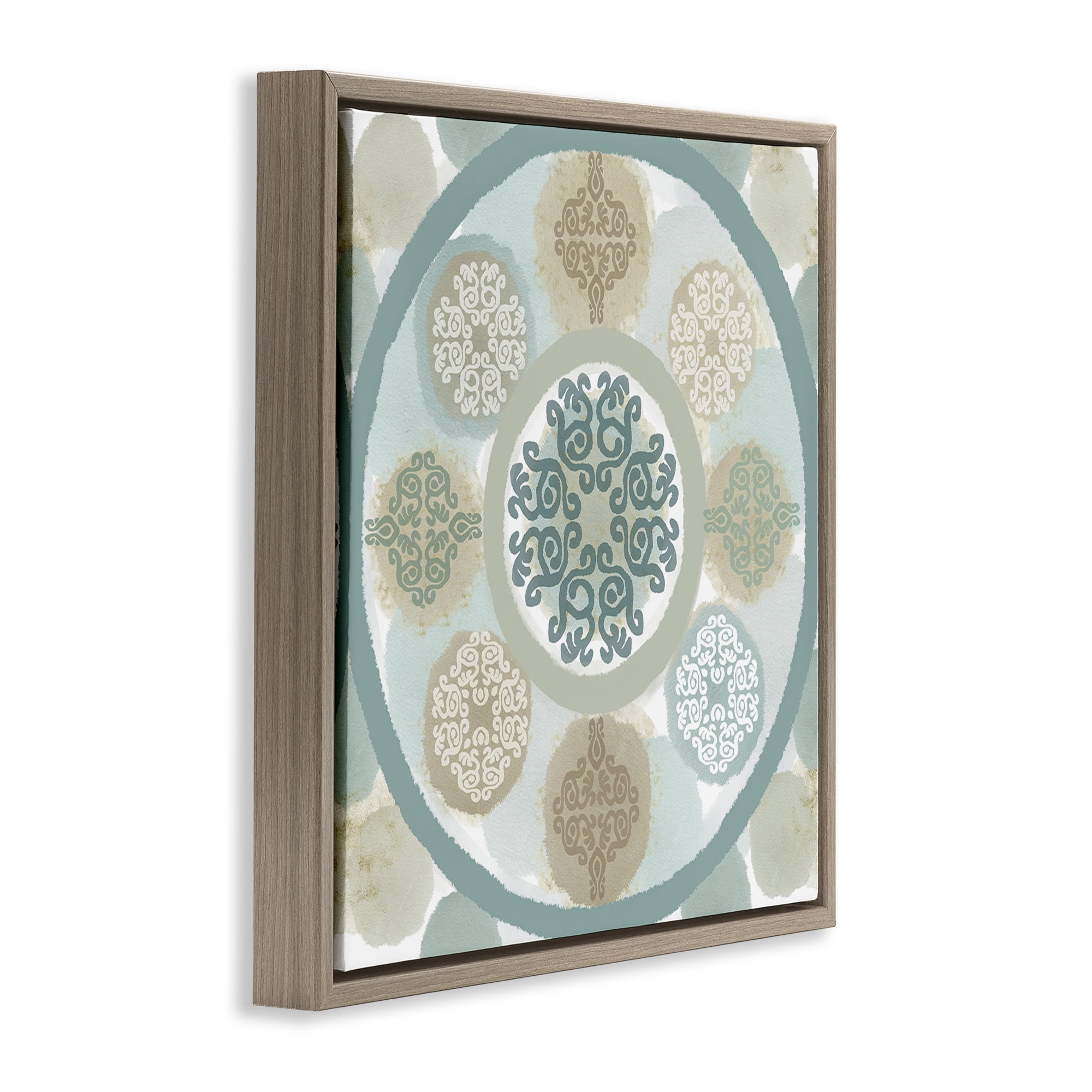Stupell Industries Mint Mandala Fractals Abstract Painting Brown Floater Framed Canvas Art Print Wall Art, 18 x 18