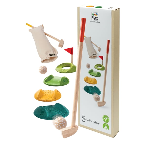 PlanToys® Mini Golf Set for Kids | Eco-Friendly Wooden Golf Game with 2 Putters, 2 Golf Balls, 3 Obstacles, Target Goal & Travel Bag | Perfect for Indoor & Outdoor Play