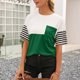 thumbnail image 3 of Camiseta de mujer Bloque de color a rayas Manga corta Cuello redondo Top suelto, Verde, S Vogacara AP001245-05, 3 of 7