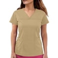 thumbnail image 6 of yoeyez Scrubs for Women Short Sleeve V Neck Work Tops Soft Stretch Fit Scrub Shirts Medical Nursing Plain Uniforms with Pockets Beige,XXL, 6 of 7