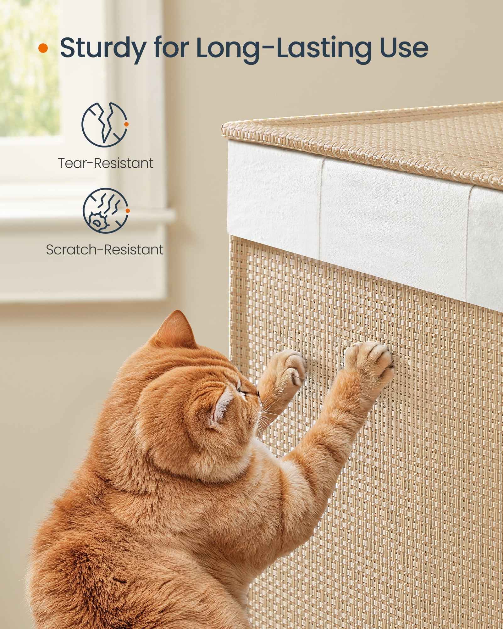 Natural Beige & Matte White 4 - Compartment Laundry Hamper. 47.6 Gal Laundry Sorter on Wheels, with Lid, Removable Liners & Handles