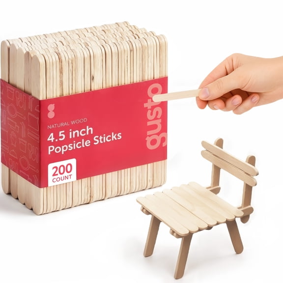 GUSTO 4.5" Popsicle Stick Set Multipurpose Wooden Sticks for Crafts, 200-Pack