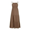 thumbnail image 4 of Teissuly Women's Bohemian Spaghetti Strap Smocked Tiered Long Beach Sun Dresses Sleeveless Solid Maxi Dress, 4 of 9