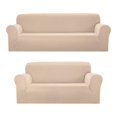 thumbnail image 1 of Sapphire Home 2-Piece Sofa and Loveseat Slipcovers, Couch Covers Set, Form fit Stretch, Wrinkle Free, Furniture Protector, Sofa Covers for Living Room, Diamond Pattern Polyester Spandex (Beige/Ivory), 1 of 4