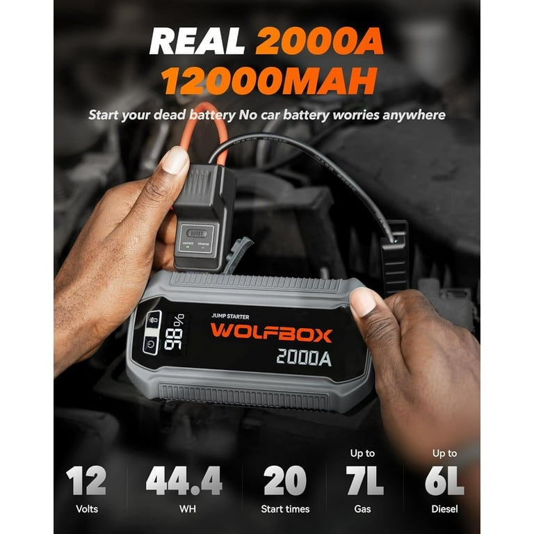 WolfBox 2000A Car Jump Starter, Portable Battery Booster Pack, 12V